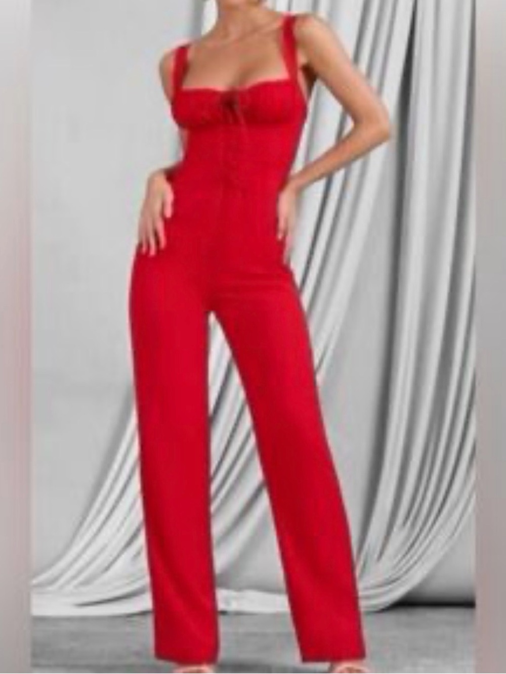 Club L London Red Wide-Leg Bust-Detail Jumpsuit